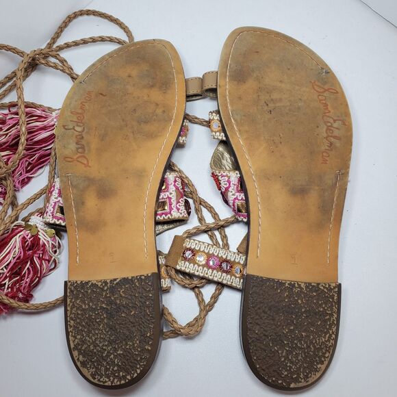 Sam Edelman Gretchen Boho Gladiator Tassle Sandal Pink Mixed Womens 9 Festival - Picture 4 of 8